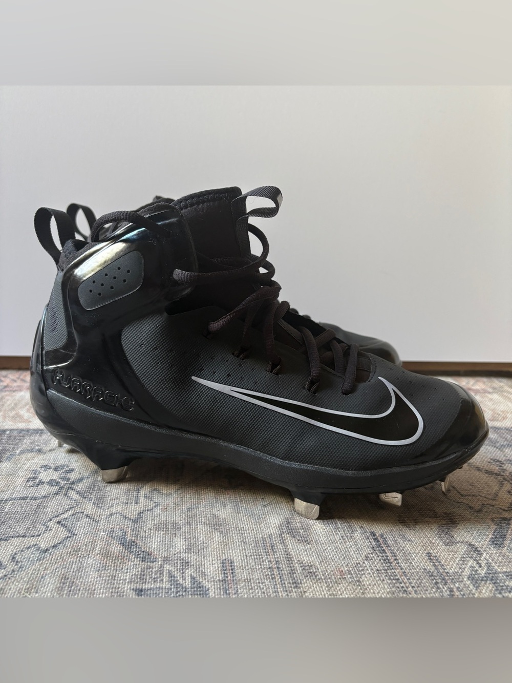 Nike Alpha Huarache Elite Mid Black Metal Baseball Cleats Size 7 (923428-001)